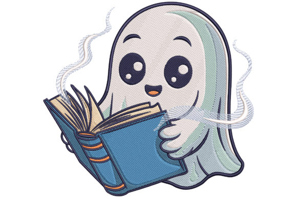 Book Lover Ghost Embroidery Design