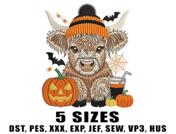 Cute Fall Highland Cow Embroidery Design