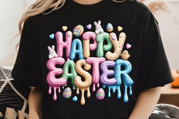 Happy Easter PNG, Faux Embroidery PNG