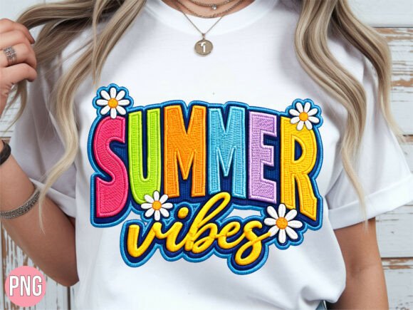 Summer Vibes Daisy Embroidery Shirt PNG