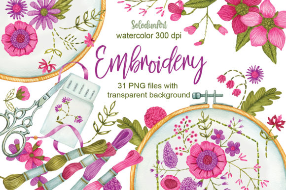 Watercolor Embroidery Clipart